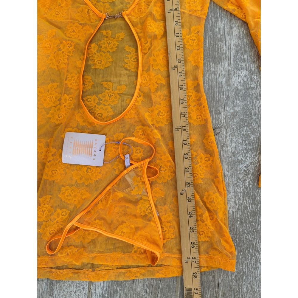 Savage X Fenty Lingerie Set Women Small Orange New Floral Lace Open Back Mini - Picture 9 of 10